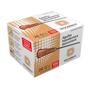 Agulha Hipodérmica Descartável 13x0,45mm Marrom 26G CX/100UN
