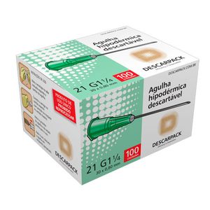 Agulha Hipodérmica Descartável 30 x 0,80mm Verde 21G CX/100UN