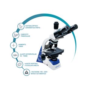Microscopio Trinocular Otica Finita Acromatico Led Aumento 1000x
