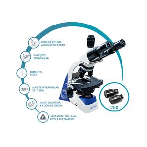 Microscopio Trinocular Otica Finita Acromatico Led Aumento 2500x