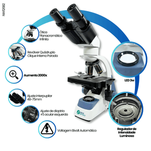 Microscopio Binocular Otica Infinita Planacromatico Led 3w 2000X