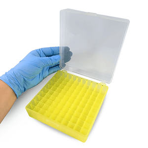 Caixa Tubo Criogênico - Alfa Numérico 100 Tubos de 1,5ml à 2,0ml - Amarelo